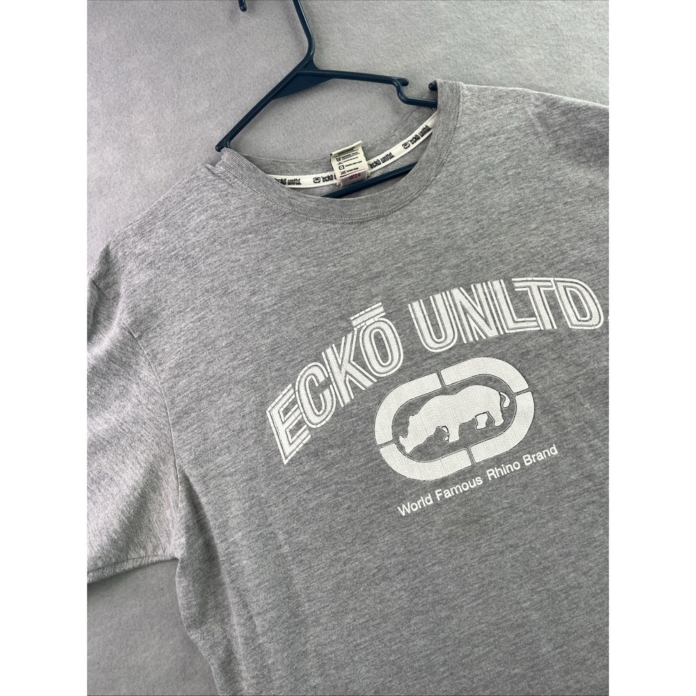 Ecko Unltd Puff Print Rhino Logo Gray Classic T-Shirt XL Vintage Y2K Streetwear
